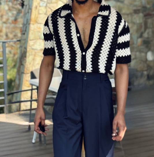 Black & White Crochet Short-Sleeve