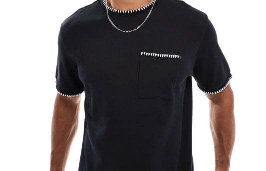Black T-Shirt with Scalloped Knit Trim