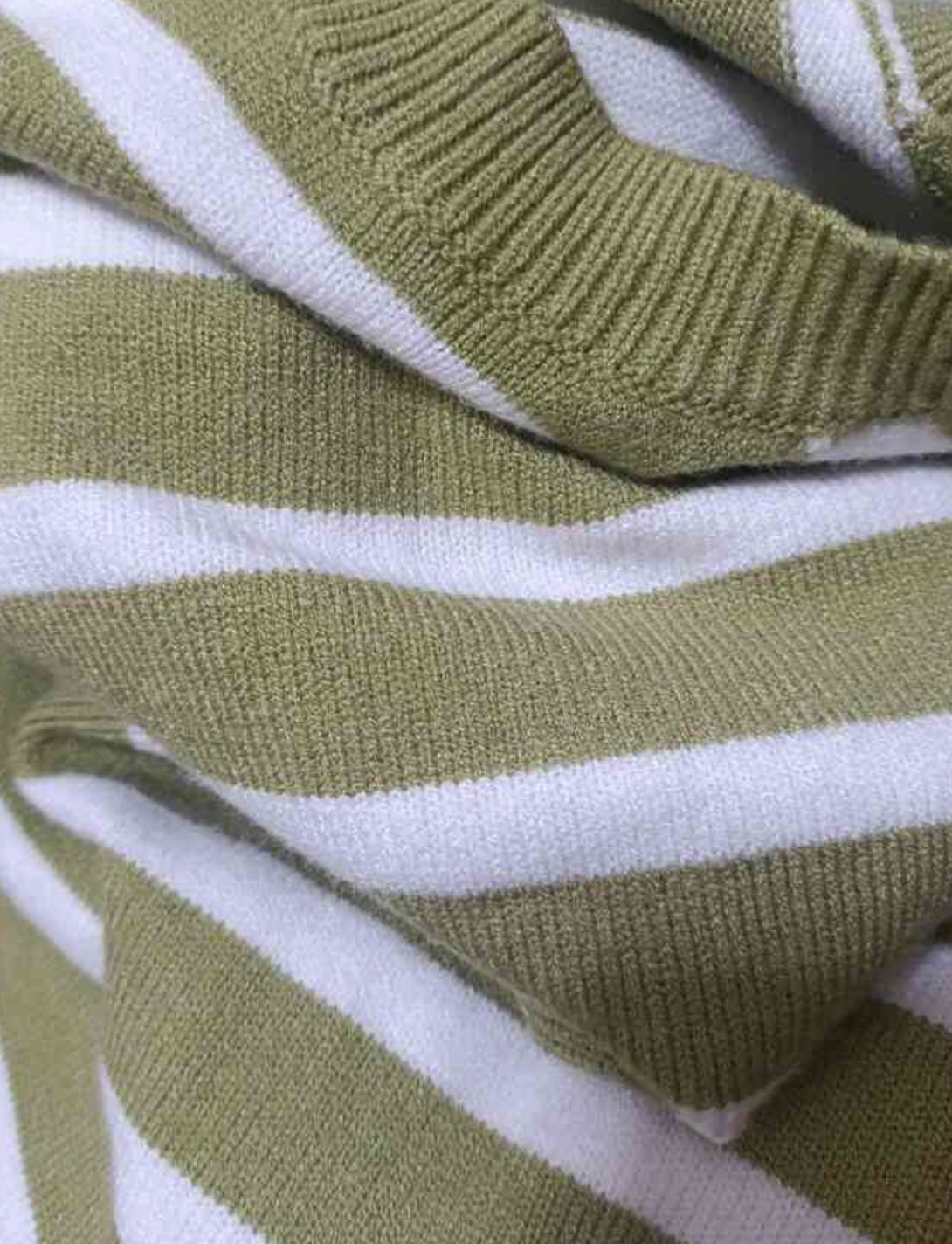 Green and White Striped Knit T-Shirt