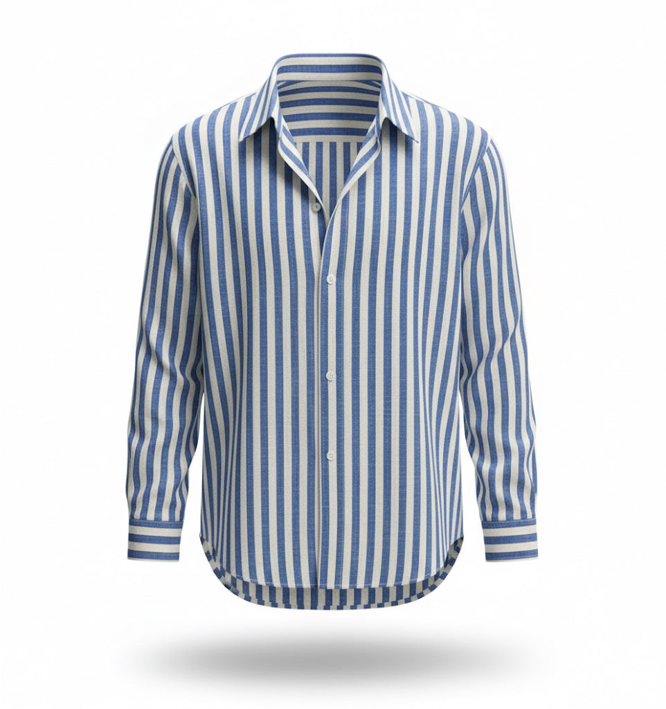 Blue and White Striped Casual Shirt