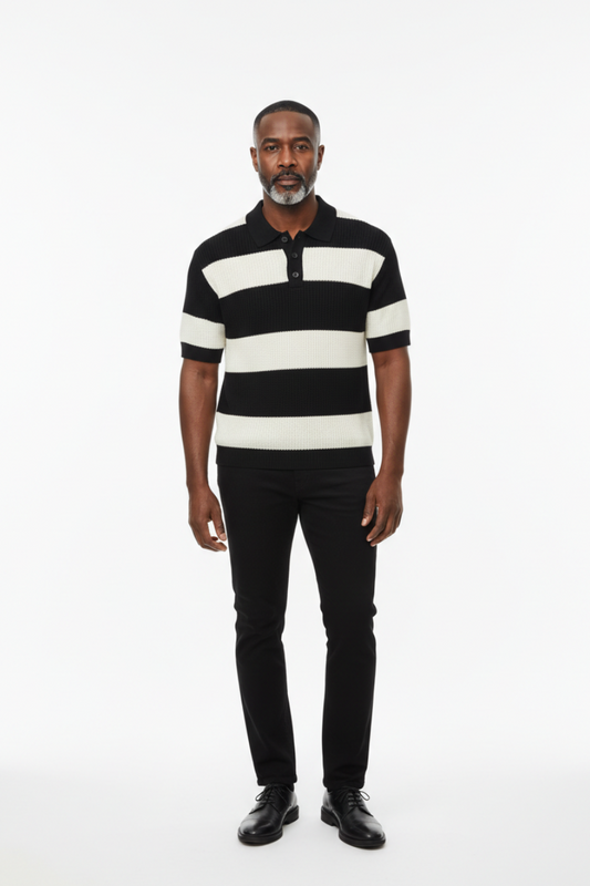 Monochrome Ribbed-Trim Knit Polo