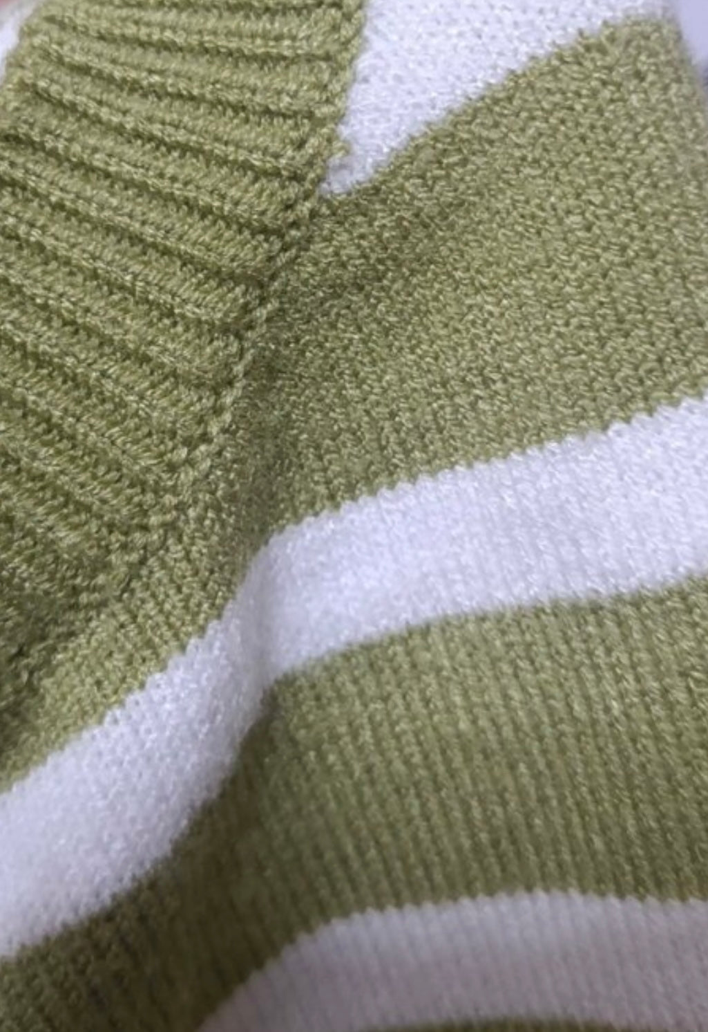 Green and White Striped Knit T-Shirt