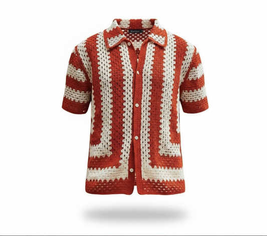 Orange & White Crochet Short-Sleeve