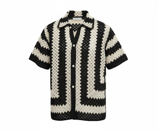 Black & White Crochet Short-Sleeve