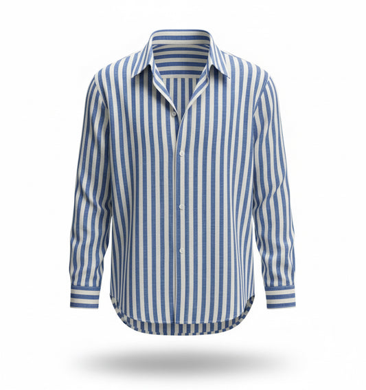 Blue and White Striped Casual Shirt