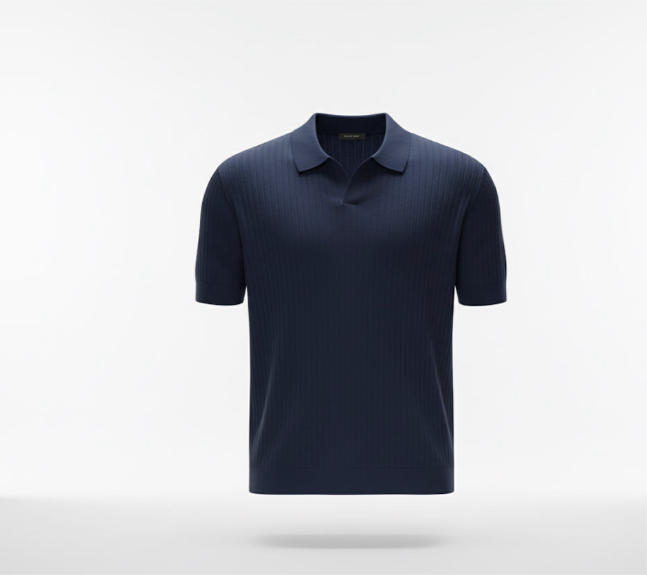 Rib-knit polo shirt