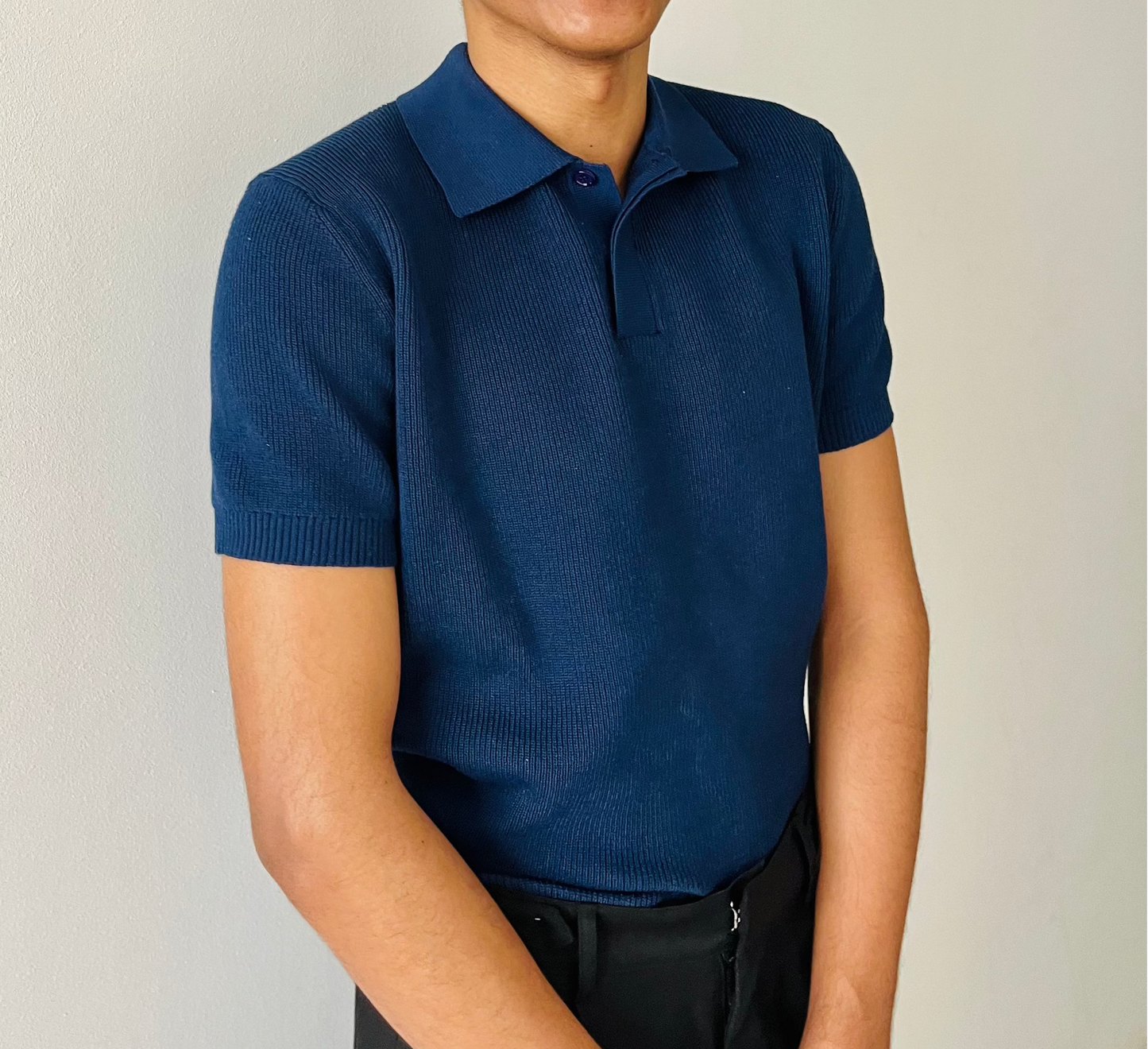 Rib-knit polo shirt