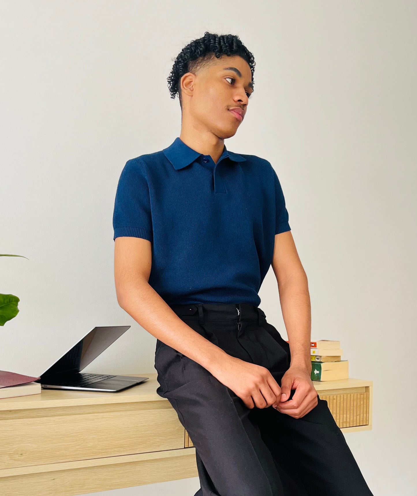 Rib-knit polo shirt