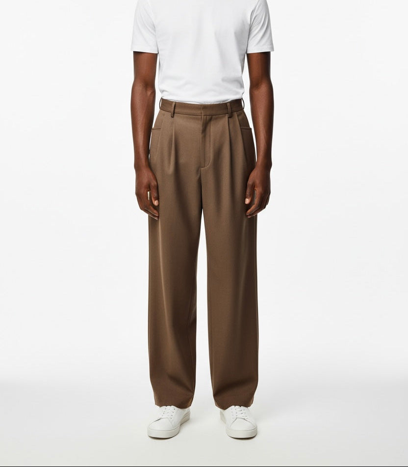 Mid-Waist Pleated Trousers