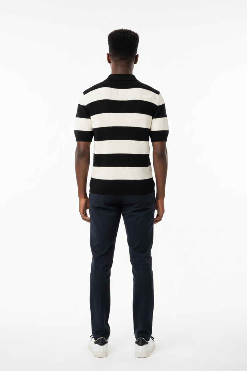 Monochrome Ribbed-Trim Knit Polo