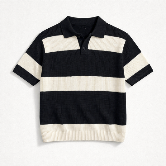Monochrome Ribbed-Trim Knit Polo